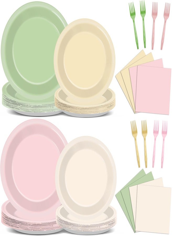 Oitnlaughter 96Pcs Pink and Sage Green Birthday Party Decorations Olive Dusty Pink Metallic Gold Nude Paper Plates and Napkins Boho Tablewares for Girl Birthday Baby Shower Bachelorette Party Supplies 24 Guest - Image 1
